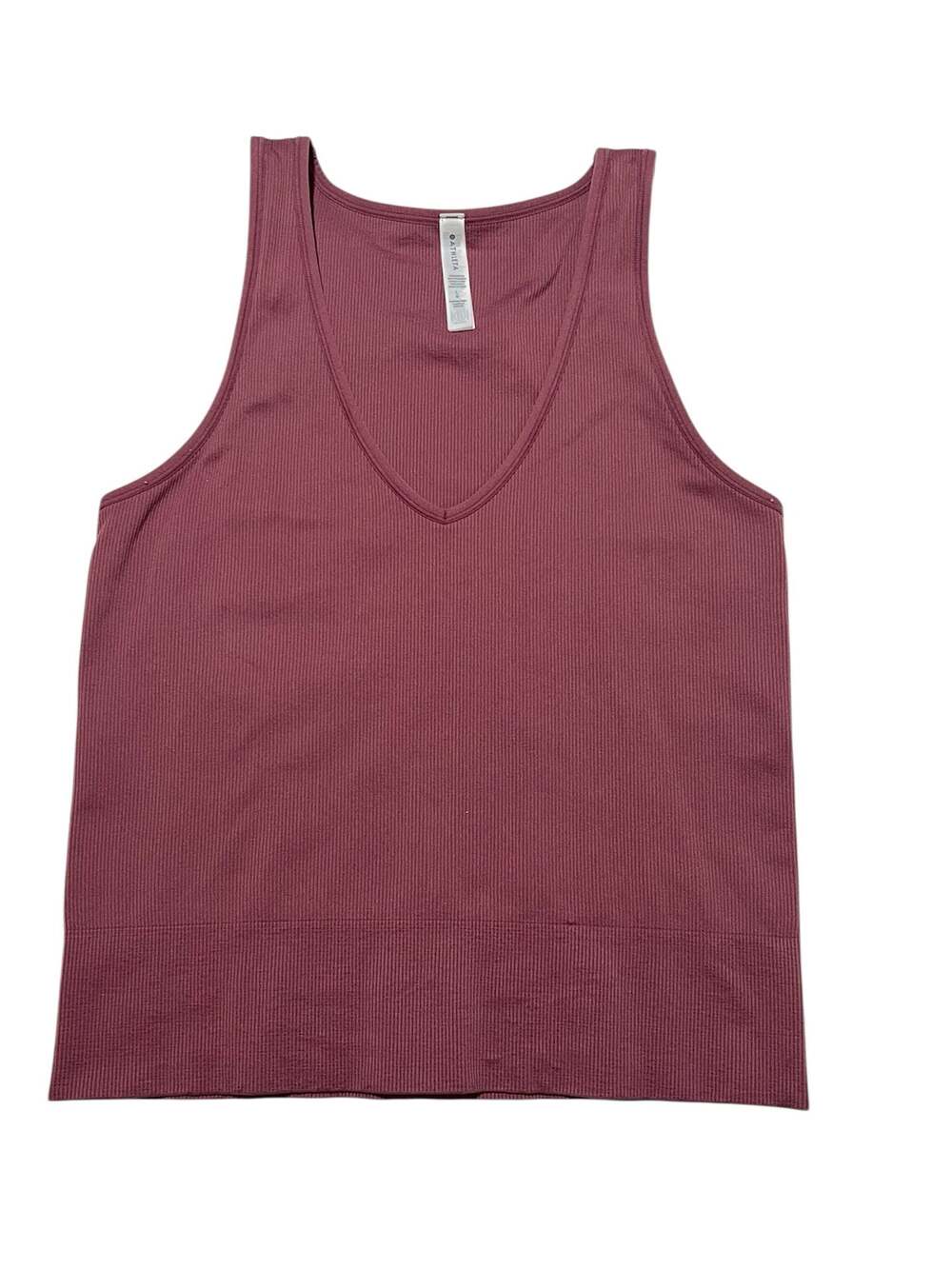 Athleta Aurora Seamless Ribbed V-Neck Tank Top in Burgundy-Size L